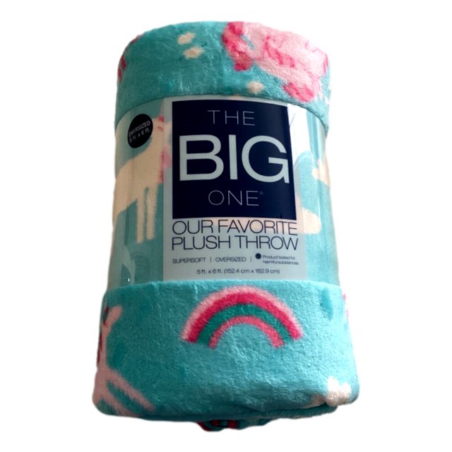 The Big One Oversized Supersoft Plush Throw Blanket Aqua Unicorn