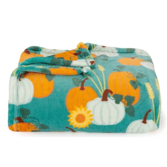 The Big One Plush Autumn Harvest Pumpkins Oversized Throw Blanket, 5 ft x 6 ft