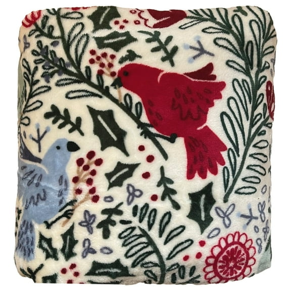 The Big One Plush Birds with Branches Oversized Floral Throw Blanket 5 ft x 6 ft
