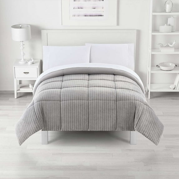 The Big One Plush Down-Alternative Reversible Comforter - Gray Pinstripe