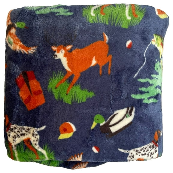 The Big One Plush Sportsman Lodge Oversized Throw Blanket, Hunting Fishing 5'x6'