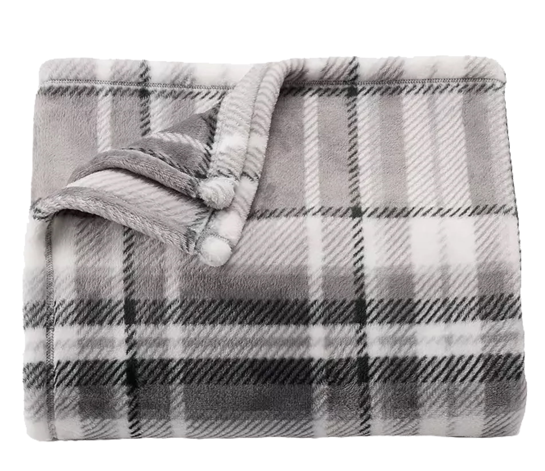The Big One Plush Throw Blanket Grey White Plaid Super Soft Polyester