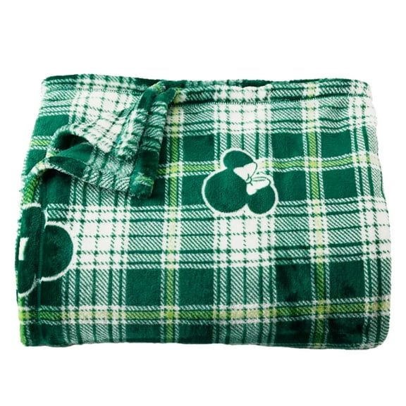 The Big One Plush Throw Blanket Mickey Minnie St Patrick's Green Plaid 60 x 72