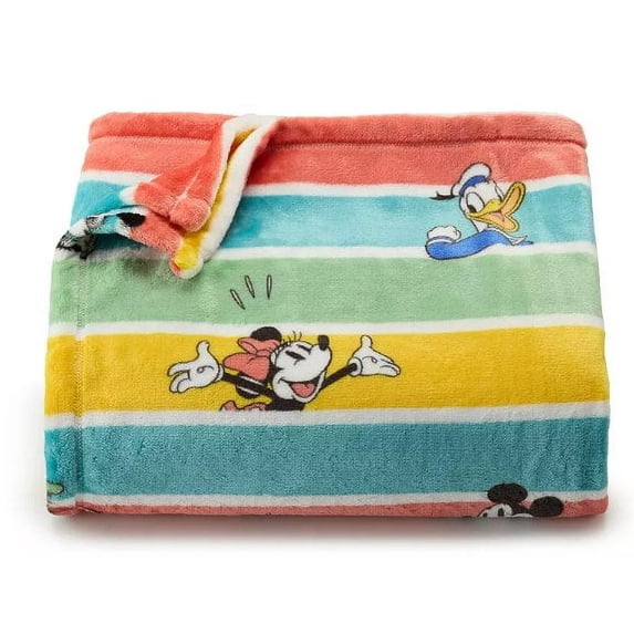 The Big One Oversized Plush Striped Mickey Mouse & Friends Throw Blanket, 5'x6'