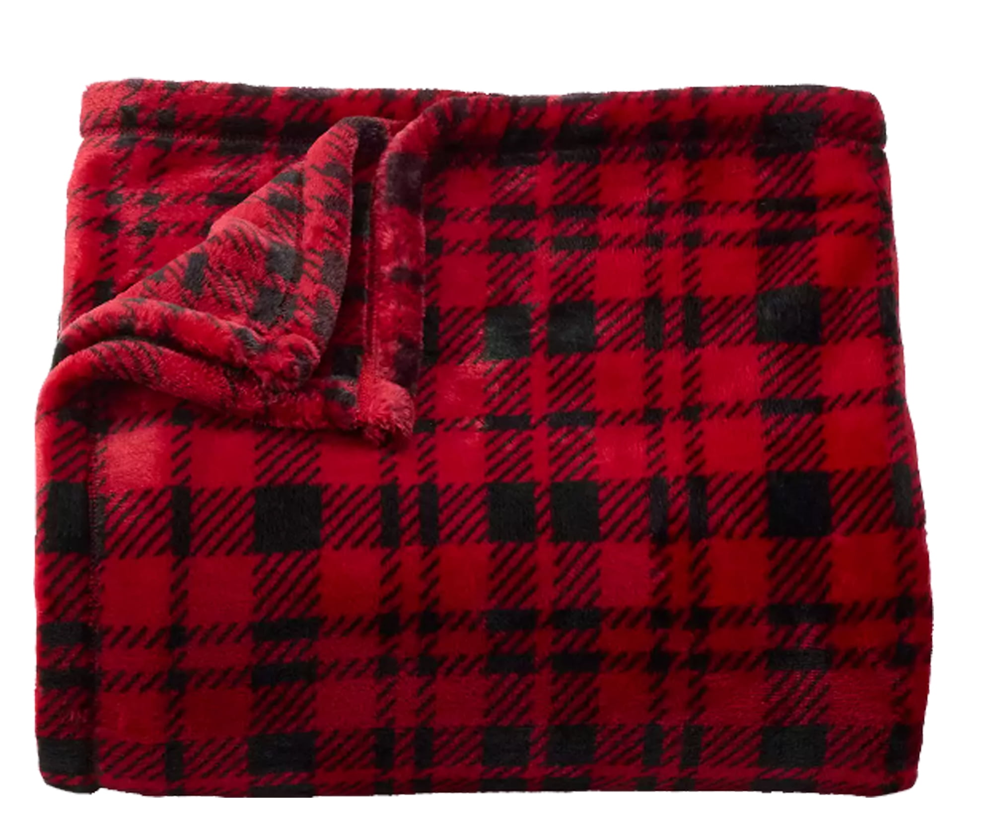 The Big One Plush Throw Blanket Red Black Plaid Super Soft Polyester 60