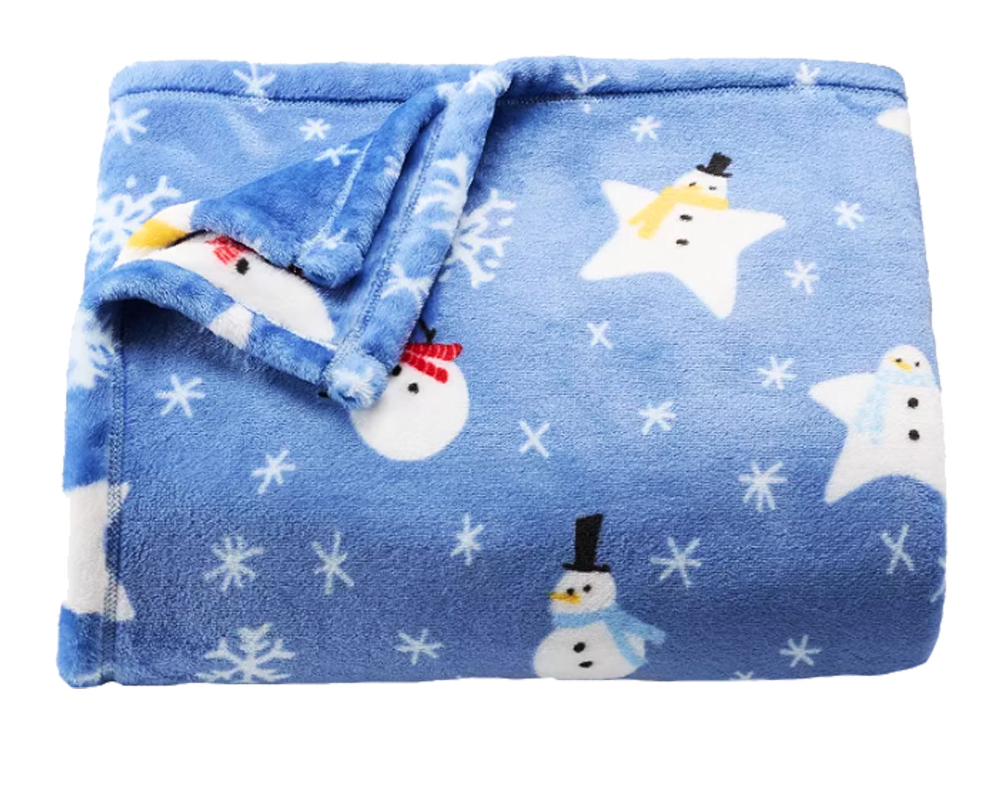 The Big One Plush Throw Blanket Snowman Toss Snowflakes Blue