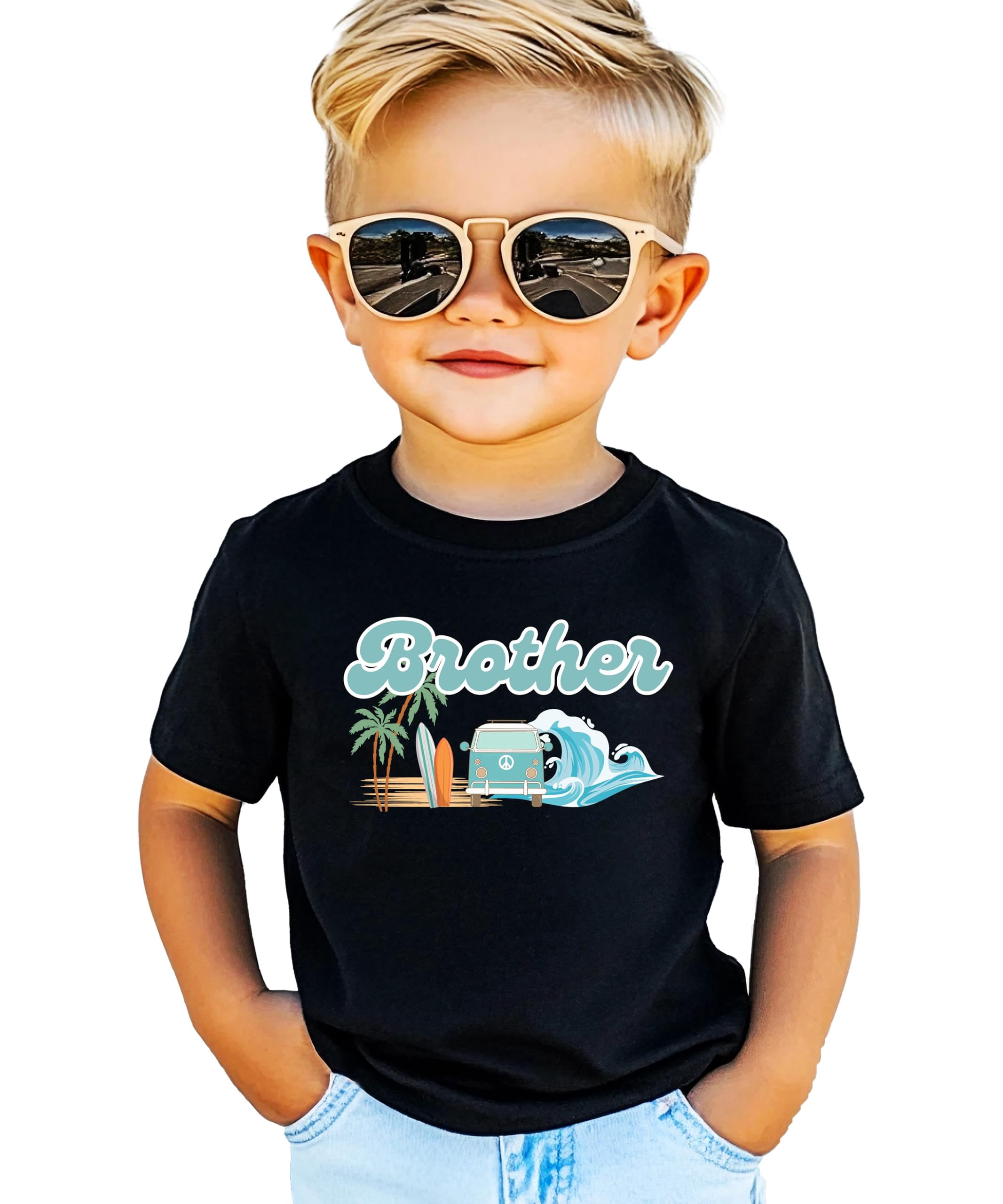 The Big One Surf Theme Matching Family Birthday Shirt for Brother -Sold Individually Black Shirt 12 Months