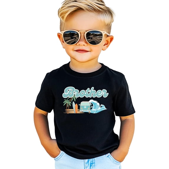 The Big One Surf Theme Matching Family Birthday Shirt for Brother -Sold Individually Black Shirt 12 Months