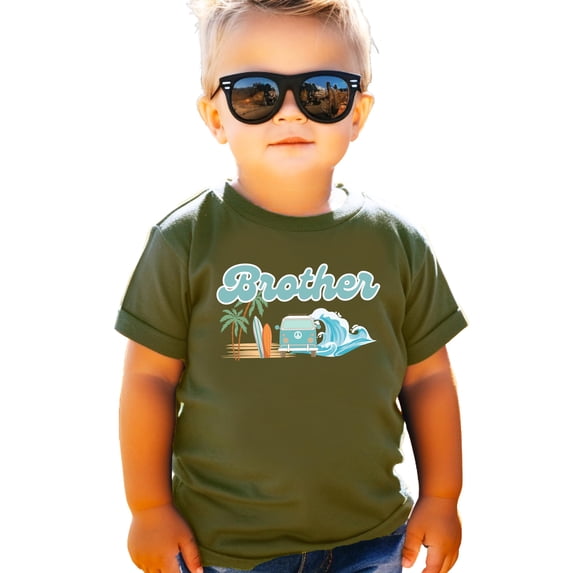 The Big One Surf Theme Matching Family Birthday Shirt for Brother -Sold Individually Military Green Shirt 12 Months