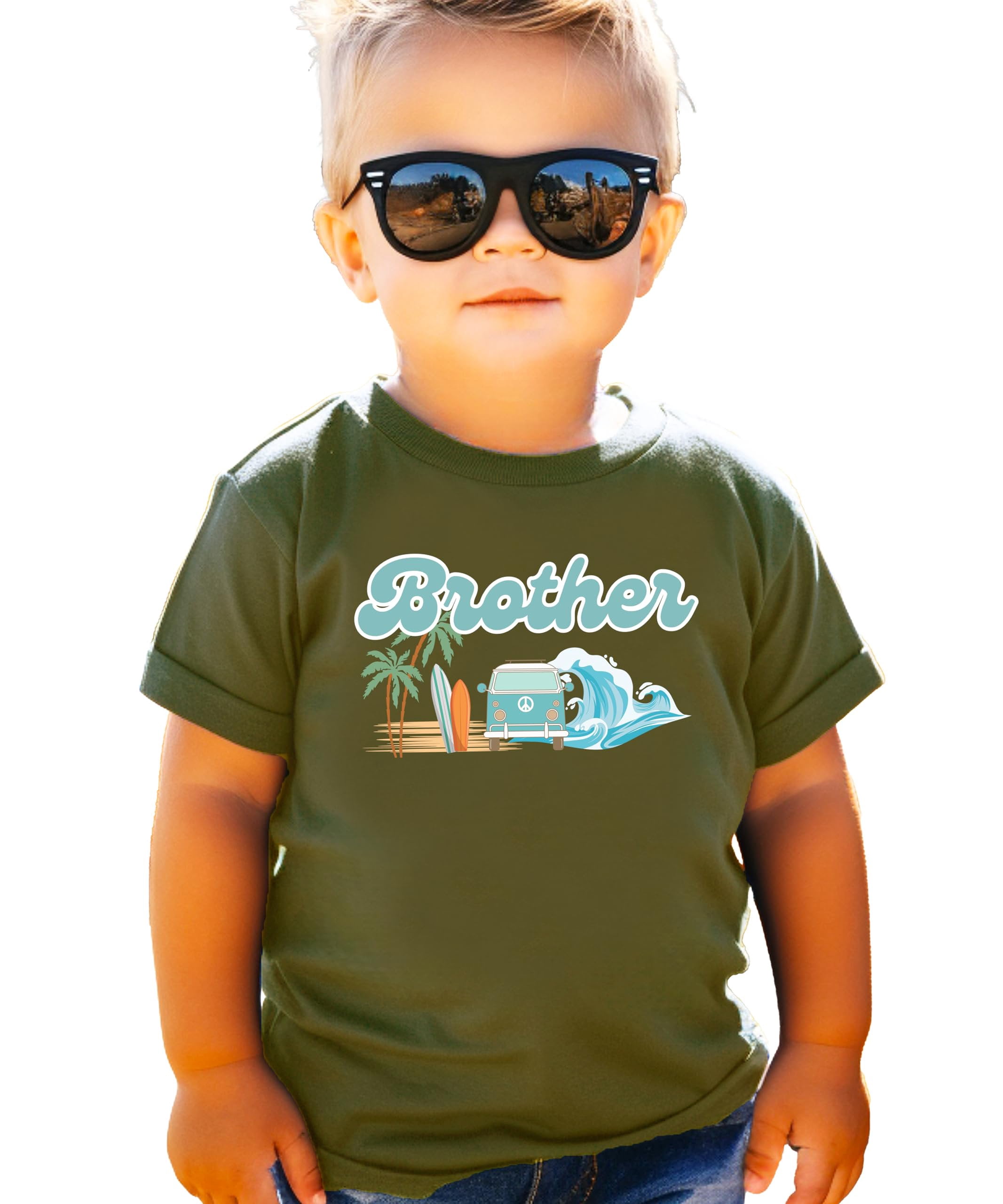 The Big One Surf Theme Matching Family Birthday Shirt for Brother -Sold Individually Military Green Shirt 5-6