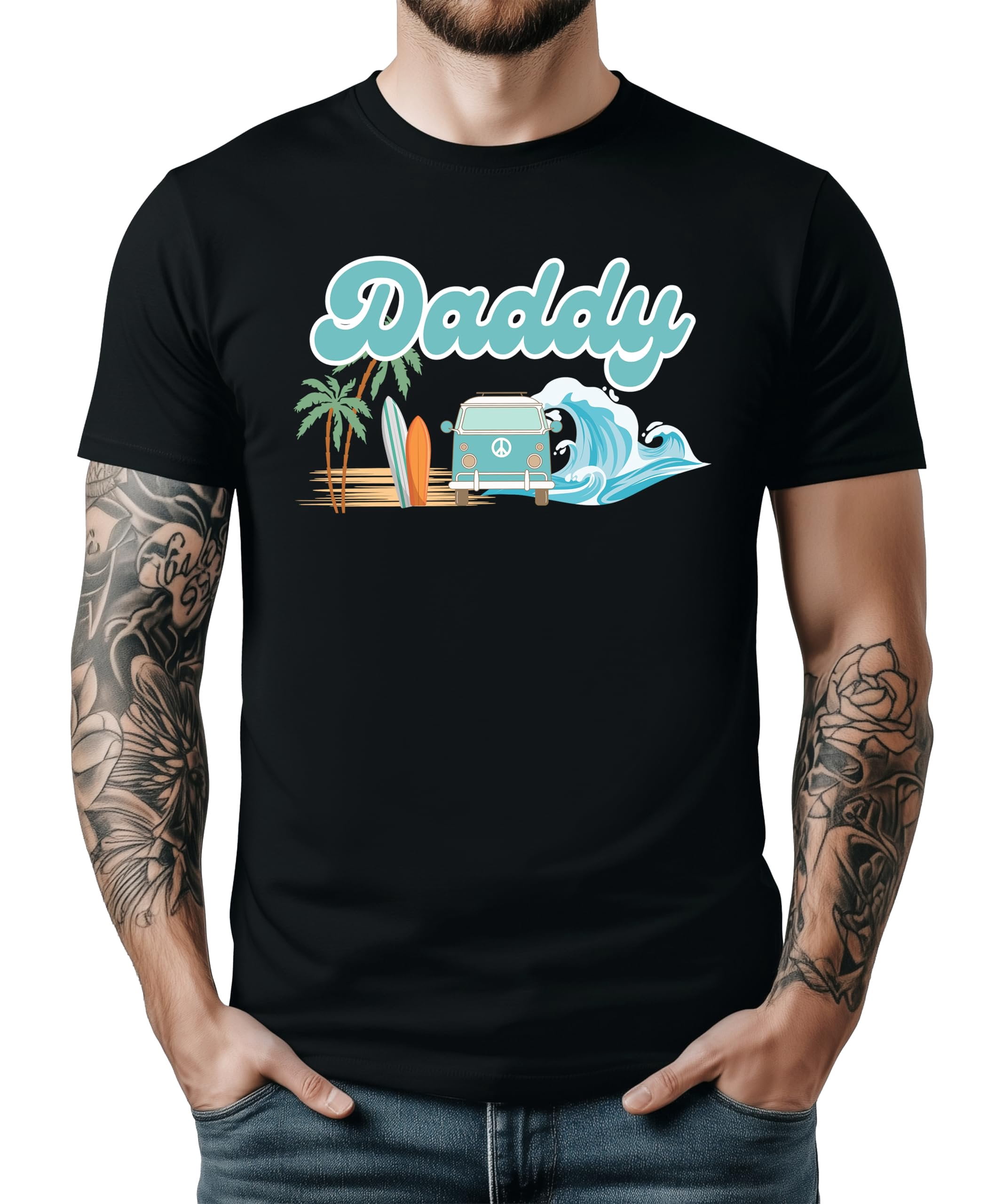 The Big One Surf Theme Matching Family Birthday Shirt for Daddy -Sold Individually Black Shirt Adult Small