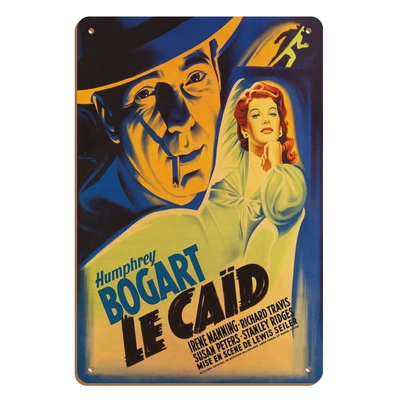 The Big Shot (Le Caid) - Staring Humphrey Bogart - Vintage French Film Noir Movie Poster by Boris Grinsson c.1942 - 8 x 12 inch Vintage Wood Art Sign