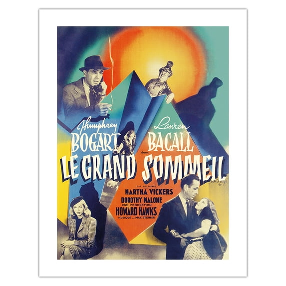 The Big Sleep (Le Grand Sommeil) Starring Humphrey Bogart & Lauren Bacall - Vintage French Film Noir Movie Poster by Vicente Cristellys c.1946 - Bamboo Fine Art 290gsm Paper (Unframed) 17x22in