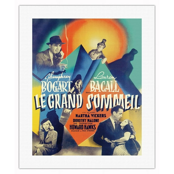 The Big Sleep (Le Grand Sommeil) Starring Humphrey Bogart & Lauren Bacall - Vintage French Film Noir Movie Poster by Vicente Cristellys c.1946 - Fine Art Rolled Canvas Print 16in x 20in