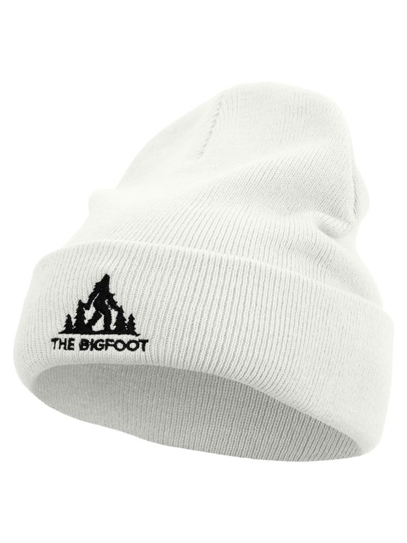 The Bigfoot Embroidered 12 Inch Long Knitted Beanie - White OSFM
