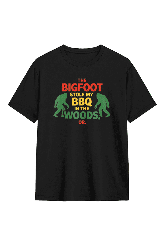 The Bigfoot Stole My BBQ In The Woods Retro Graphic Tee for Men, Funny BBQ Cotton Short Sleeves T-Shirt