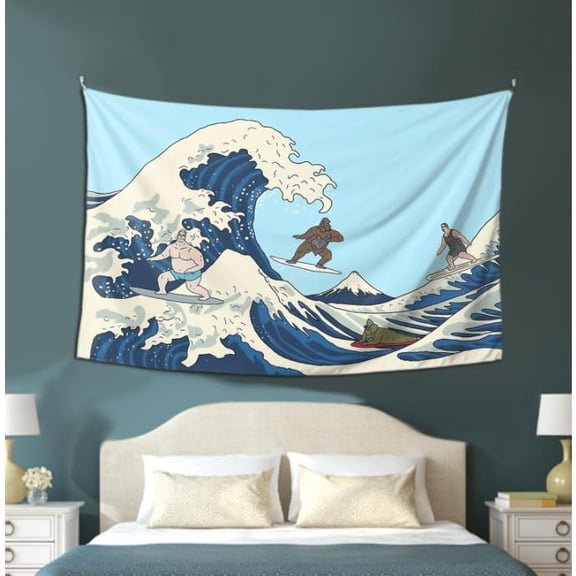 The Bigfoot Surfs Up Poster Tapestry Wall Art Print Banner Flag Tapestry For Room Office Home Decor