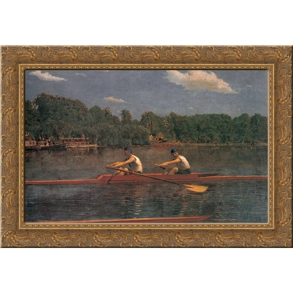 The Biglin Brothers Racing 24x18 Gold Ornate Wood Framed Canvas Art by Thomas Eakins