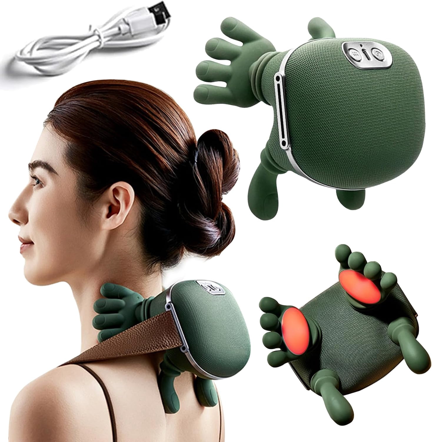 The Bionic 3D Neck & Shoulder Massager, Shiatsu Deep Tissue Massager for Pain Relief, Cordless Electric Shoulder & Back Massager, Green