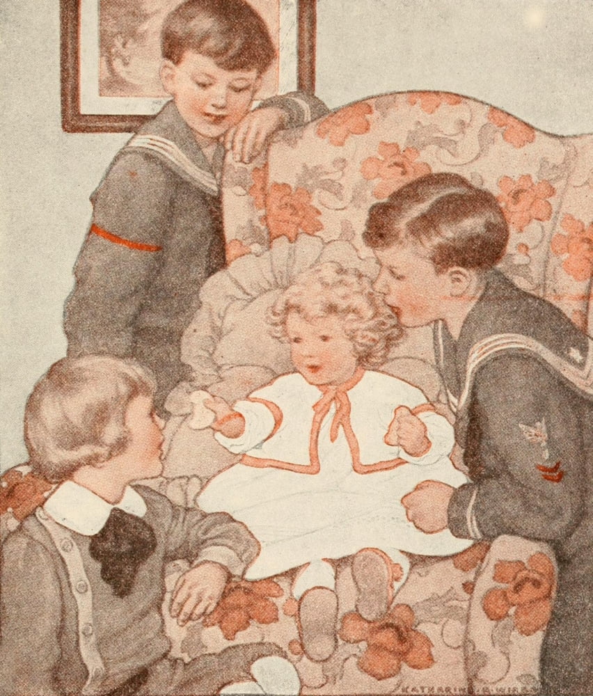 The Birds Christmas Carol 1912 Brother & Sisters Canvas Art - Katherine Wireman (24 x 36)