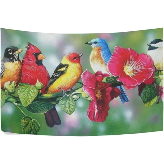 The Birds Gather on The Branches Tapestry Wall Hanging Tapestries Happy Colorful Hippie Psychedelic Art Polyester Carpet Wall Decorative for Living Room Bedroom 90x60inch