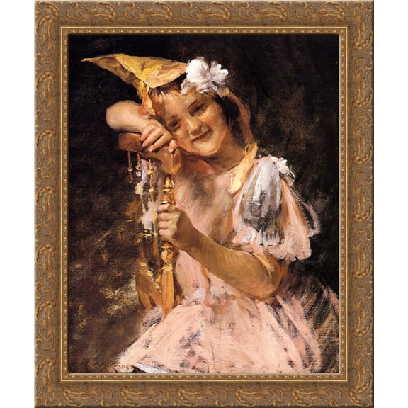 The Birthday Party 20x23 Gold Ornate Wood Framed Canvas Art by Chase, William Merritt