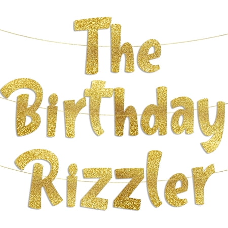 The Birthday Rizzler Gold Glitter Banner - Gen Z Slag - Funny Zoomer Birthday Decorations, Favors, Supplies, Ideas and Gifts