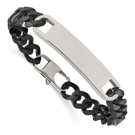The Black Bow 11mm Stainless Steel & Black Plated Curb Link I.D. Bracelet, 8.5 Inch
