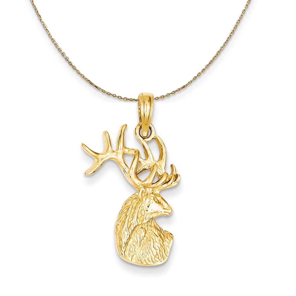 The Black Bow 14k Yellow Gold Deer Buck Head Necklace - 24 Inch