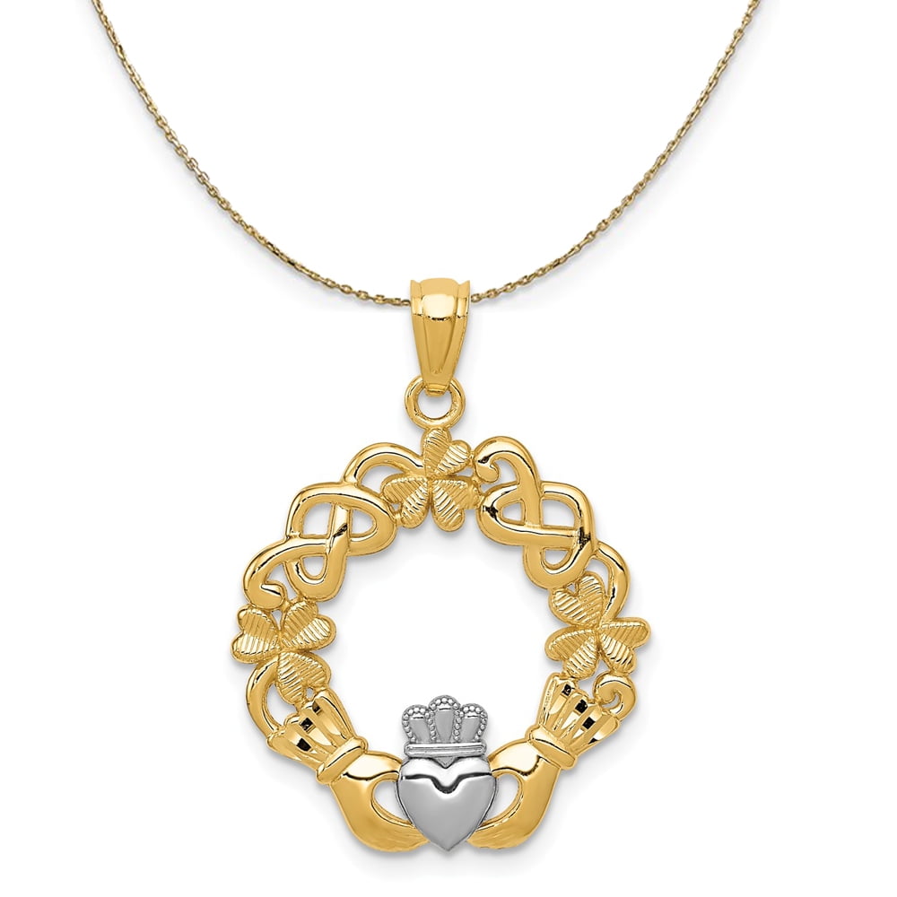 14K White Gold & Yellow Gold Irish Claddagh Trinity Knot Pendant - 1.5 Grams, No Chain Included - View #7