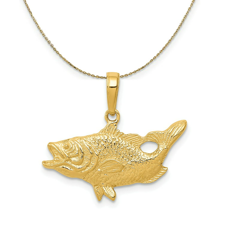 14K Gold Bass Fish Charm Fishing Jewelry Pendant  