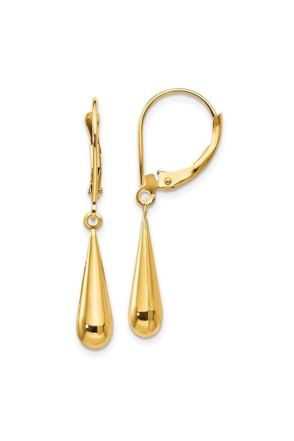 The Black Bow 3-D Teardrop Lever Back Dangle Earrings in 14k Yellow Gold