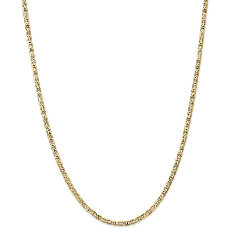 14K Yellow Gold Concave 3mm Necklace Anchor Chain 20 Inches