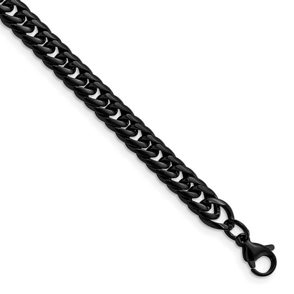 The Black Bow 7mm Black Plated Stainless Steel Double Curb Chain Bracelet, 9 Inch