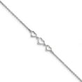 thumbnail image 1 of The Black Bow Black Bow Jewelry Rhodium-Plated Sterling Silver Triple Heart Anklet, 10-11 Inch, 1 of 5