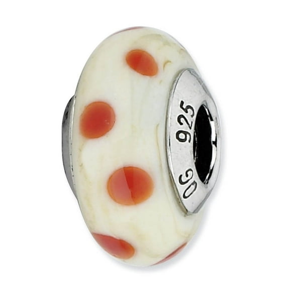 Sterling Silver Cream w/Red Dots Italian Murano Charm Bead Women Jewelry Fits European Bracelet