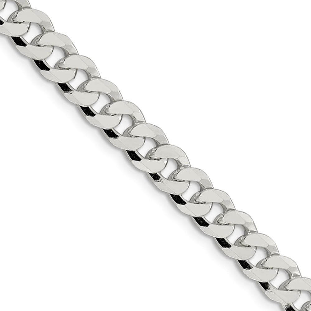 The Black Bow Men's 7mm Sterling Silver Solid Beveled Curb Chain Necklace,  20 Inch
