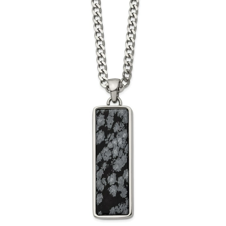 Stainless Steel Polished With Alabaster Stone Inlay 22in Necklace Stainless Steel Polished With Alabaster Stone Inlay 22in Necklace