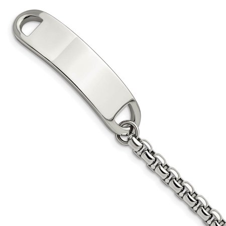 The Black Bow Men's Stainless Steel Rounded Box Link I.D. Bracelet, 8.75 Inch