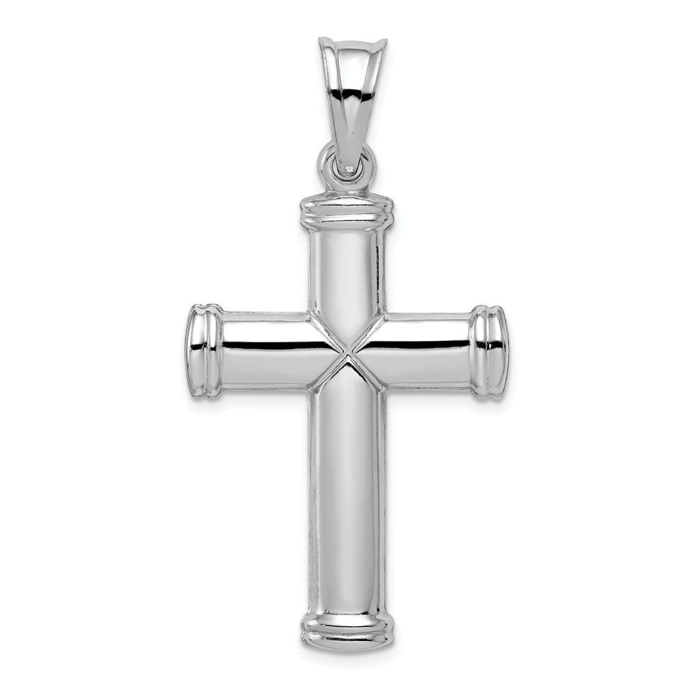 BLACK BOW JEWELRY COMPANY The Black Bow Men's Sterling Silver Rhodium-Plated Hollow 3D Cross Pendant, 25x48mm