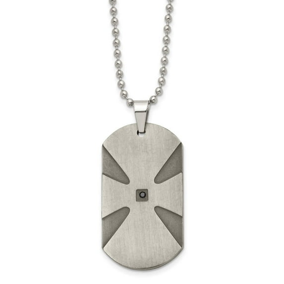 Chisel Stainless Steel Brushed .03ct Black Diamond Cross Dog Tag 24in Necklace
