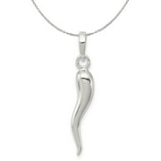 BLACK BOW JEWELRY COMPANY The Black Bow Sterling Silver 3D Polished Italian Horn 5 x 30mm Necklace - 16 inch