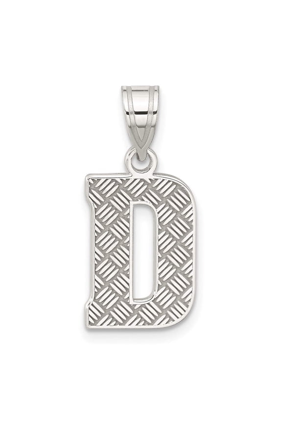 925 Sterling Silver Solid Polished Patterned Letter Name Personalized Monogram Initial D Charm 25x9mm Wide Pendant Neckl