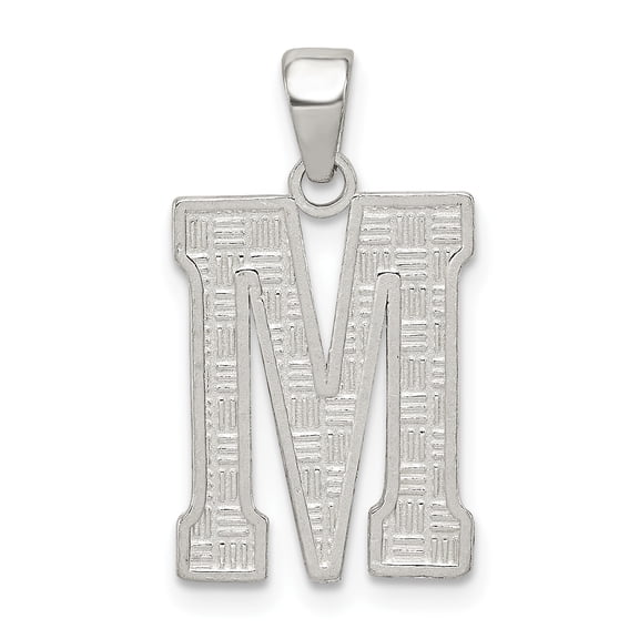 925 Sterling Silver Solid Polished Patterned Letter Name Personalized Monogram Initial M Charm 25x9mm Wide Pendant Neckl