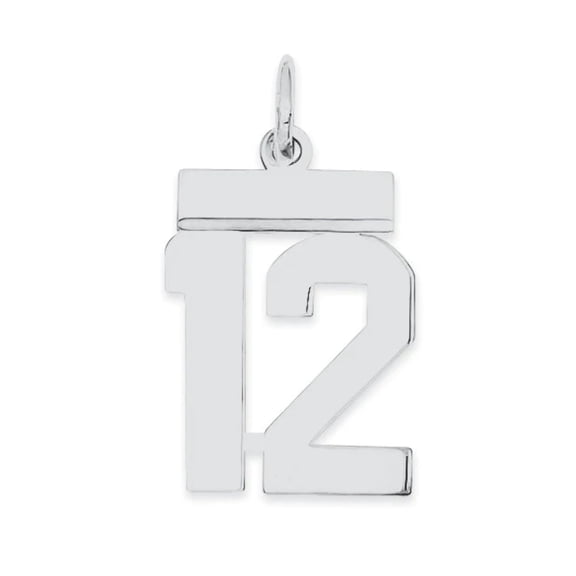 925 Sterling Silver Small Polished Pendant Necklace Sport game Number 12 20x8mm Wide - Pendant for Women