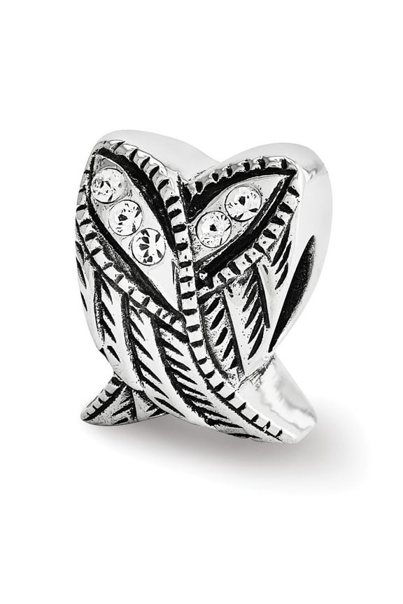 The Black Bow Sterling Silver with White Crystals Heart Shaped Wings Bead Charm