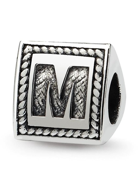 925 Sterling Silver Polished Oxidized Reflections Letter Name Personalized Monogram Initial M Triangle Block Bead Charm