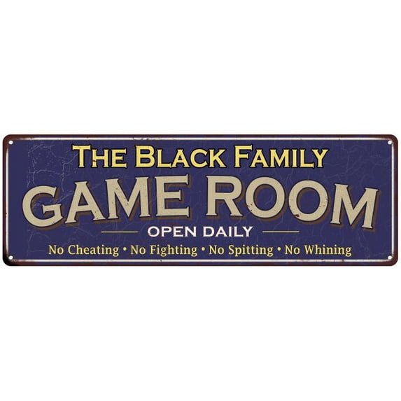 The Black Family Blue Game Room Metal 8x24 Sign 108240037188