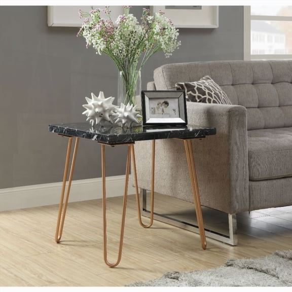 The Black Marble End Table (1pc) for Living Room Features Gold Legs