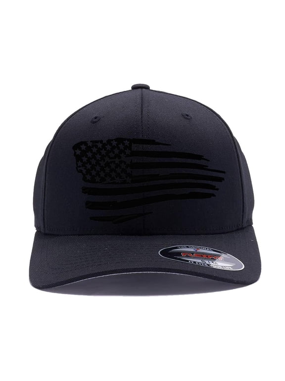 The Blackout American Flag 6277 Flex Fitted hat - Custom Embroidered Black USA Flag Flex-Fitted Baseball hat (L/XL, 002 Multicam Black Camo)